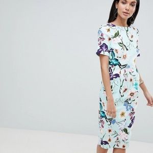 Teal floral midi dress